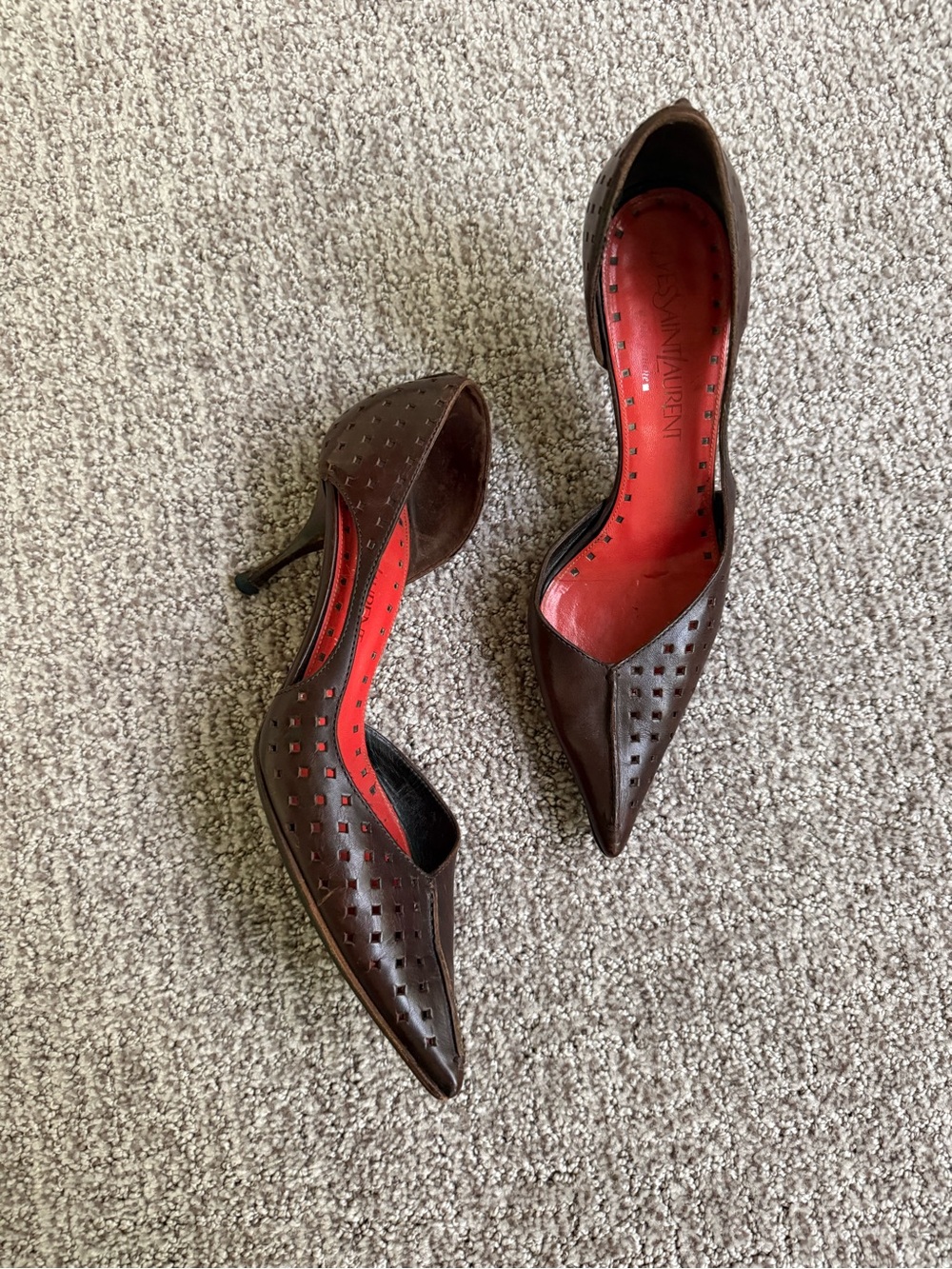 Vintage YSL Brown Perforated Pointed-Toe Pumps